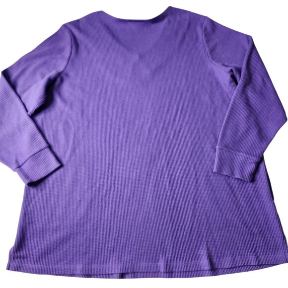 Quacker Factory Shirt Womens Purple Waffle Knit Long Sleeve Rhinestone Rivets 1X - Picture 6 of 9